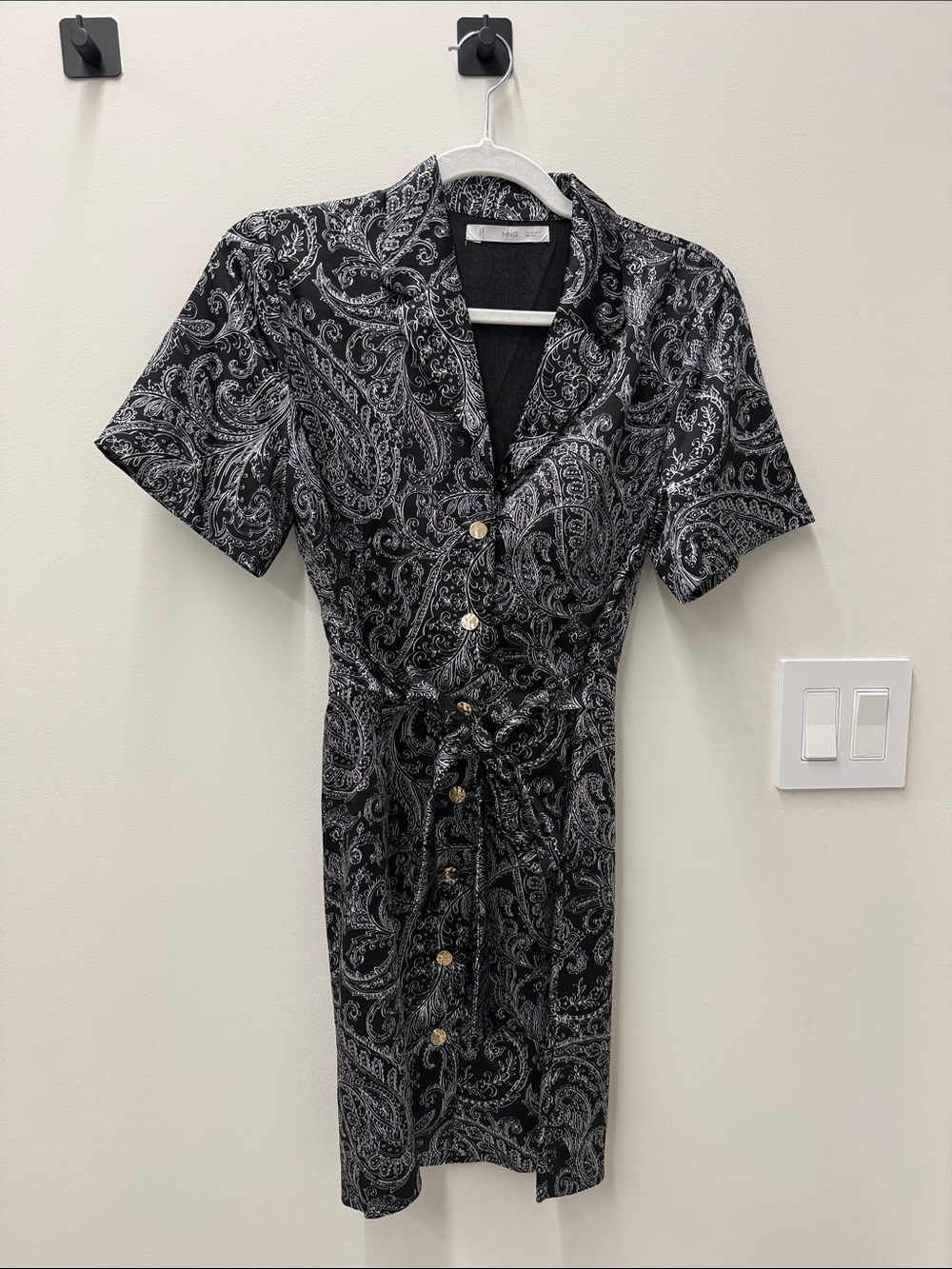 Mango Paisley Button-Front Short Sleeve Dress